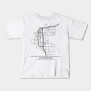 ANCHORAGE ALASKA BLACK CITY STREET MAP ART Kids T-Shirt